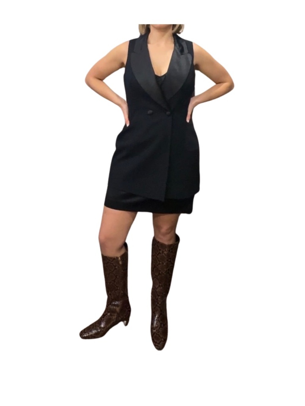 Ann Tijan for Kenar Vintage Tuxedo Dress – Black – Size 12 (Fits Modern 8/10)
